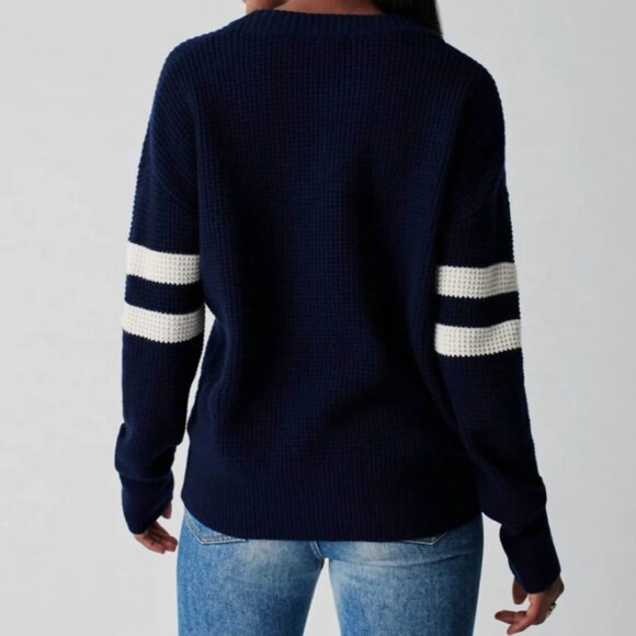 Faherty wisp waffle sweater in navy - Picture 2 of 13